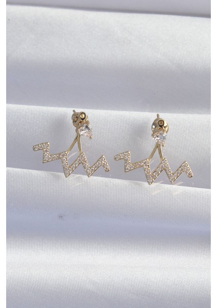 Pirinç Gold Renk Zirkon Taşlı Zikzak Küpe fiyatları