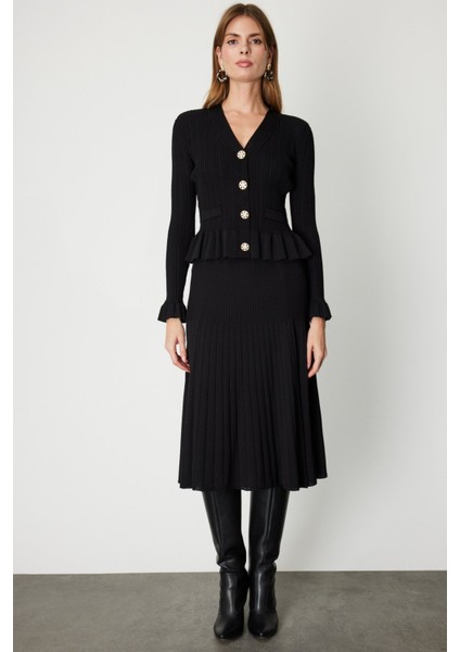 Kadın V Yaka Süs Düğmeli Triko Hırka 69905 Siyah fiyatları