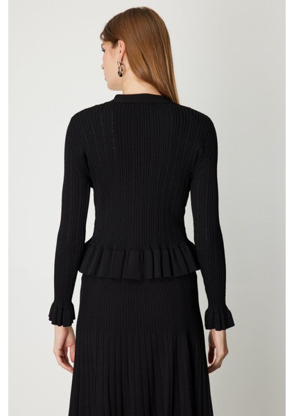 Kadın V Yaka Süs Düğmeli Triko Hırka 69905 Siyah modelleri