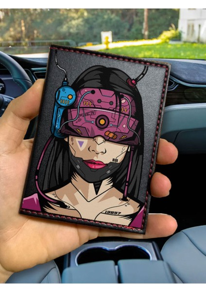 Desenli Ruhsat Kabı Logolu Oto Kılıfı Deri Dikişli Araç Ruhsat Koruyucu Cyber Girl