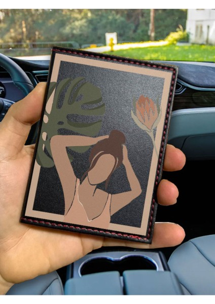 Desenli Ruhsat Kabı Logolu Oto Kılıfı Deri Dikişli Araç Ruhsat Koruyucu Summer Girl
