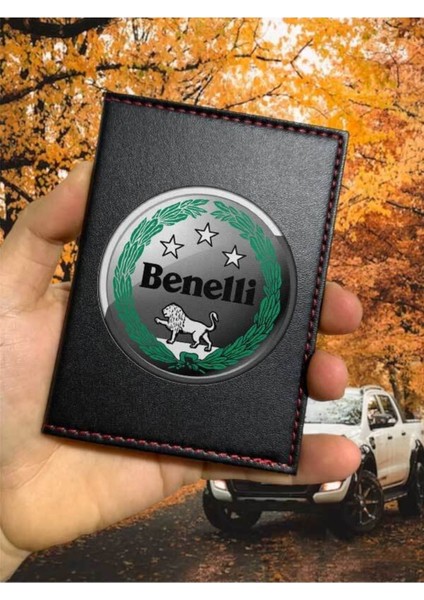 Benelli Ruhsat Kabı Logolu Motorsiklet Utv Atv Racing Ruhsat Kılıfı Deri Koruyucu