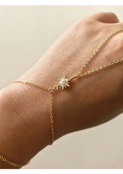 Kuzey Yıldız Figürlü Zirkon Taşlı Gold Zincir Şahmeran