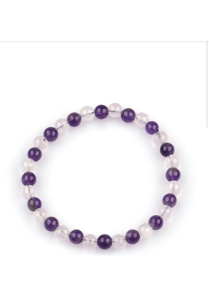 Ametist - Pembe Kuvars Doğal Taş Bileklik 6 mm Yuvarlak Kesim