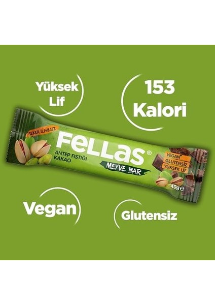 Fellas Meyve Bar, Antep Fıstıklı ve Kakaolu, 40GR x 12 Adet