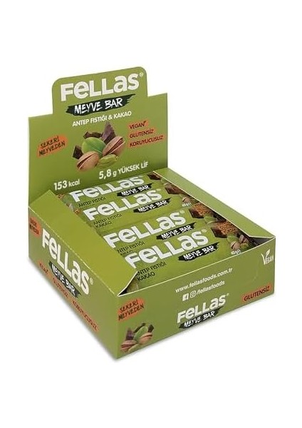 Fellas Meyve Bar, Antep Fıstıklı ve Kakaolu, 40GR x 12 Adet modelleri