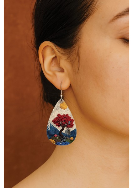 Kadın- Küpe Desenli Stilist Kancalı Baskılı Küpe Damla Şeffaf Agatha