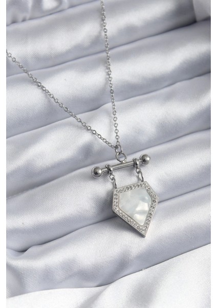 Bfs 316L Çelik Gümüş Renk Zirkon Taş Detay Kadın Kolye