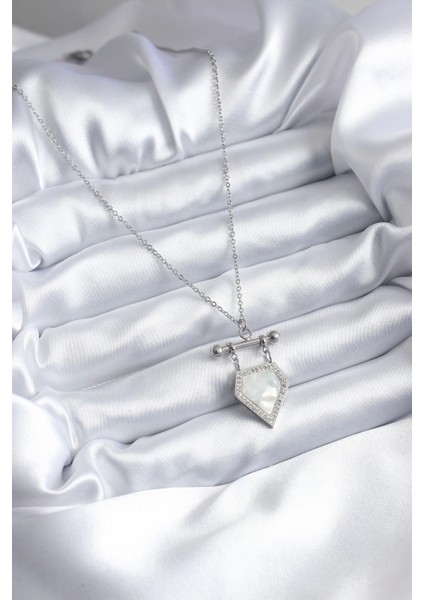 Bfs 316L Çelik Gümüş Renk Zirkon Taş Detay Kadın Kolye fiyatları