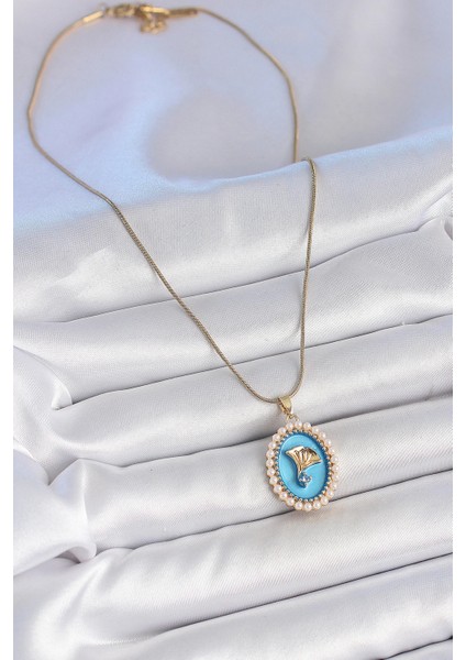 Bfs 316L Çelik Gold Renk Zincir Mavi Mineli Incili Zirkon Taşlı Çiçek Işlemeli Portre Model fiyatları
