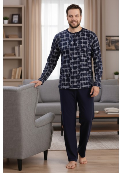 Erkek Büyük Beden Pijama Takımı 9757 Koyu Renkler