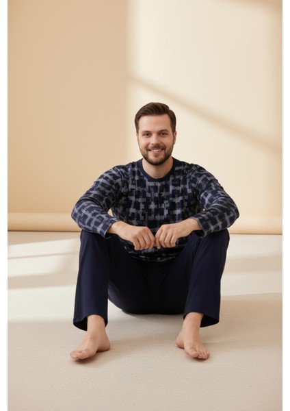 Erkek Büyük Beden Pijama Takımı 9757 Koyu Renkler modelleri