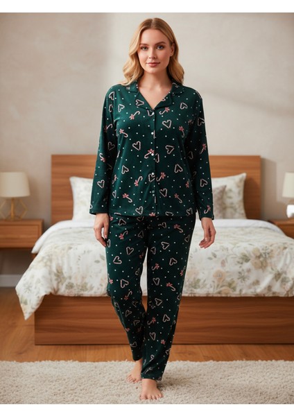 Süet Gömlek Pijama Takımı 7003 Yılbaşı Temalı