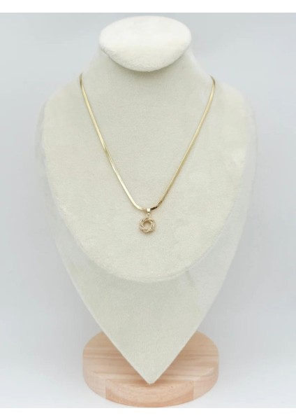 Altın Renkli Taş Detaylı Çelik Kolye