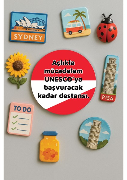 Modern ve Dekoratif Yuvarlak Buzdolabı Magneti Magnet Büyük Boy 10X10 cm - Açlık
