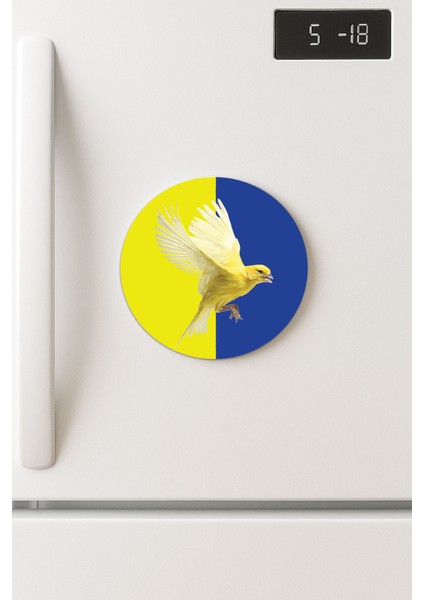 Desenli Temalı Yuvarlak Buzdolabı Magnet – 10X10 cm Sarı Lacivert