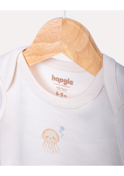 %100 Organik Pamuk Gots Sertifikalı Kısa Kollu Octopus Desenli Bebek & Yenidoğan Body - Ekru modelleri