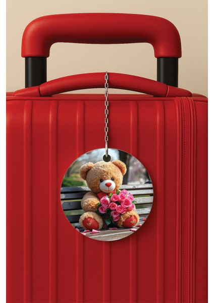 Desenli Baskılı Pleksi Zincir Aparatlı Bavul Etiketi Valiz Etiketi Sevgililer Günü