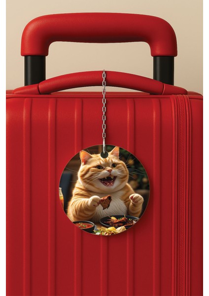 Desenli Baskılı Pleksi Zincir Aparatlı Bavul Etiketi Valiz Etiketi Çirkef Kedi