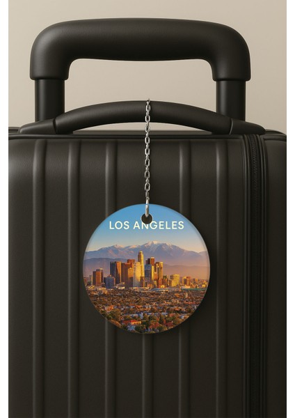 Los Angeles Desenli Uv Baskılı Pleksi Bavul Etiketi Seyahat Tatil Valiz Etiketi