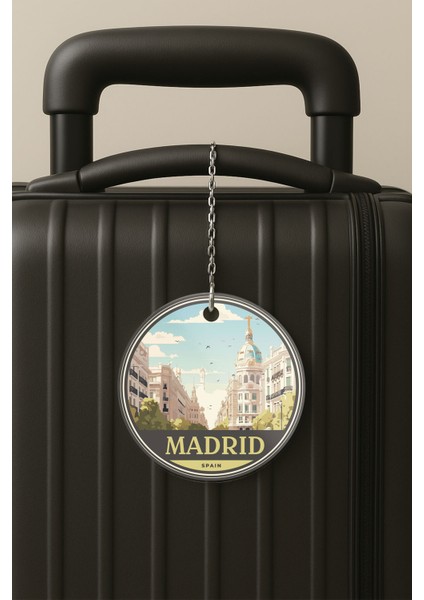 Madrid Desenli Uv Baskılı Pleksi Bavul Etiketi Seyahat Tatil Valiz Etiketi