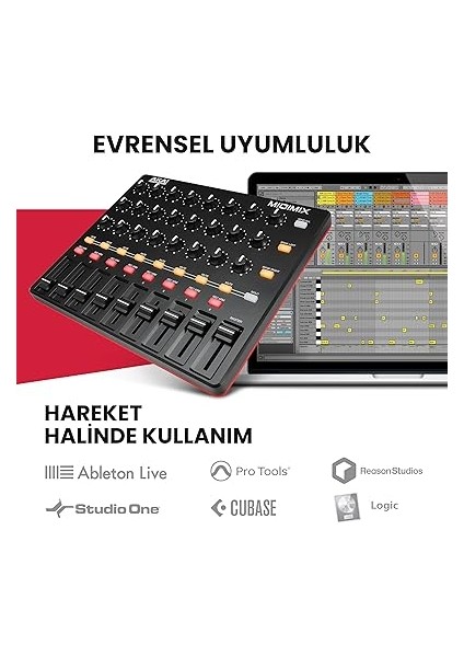 Professional Mıdımıx - USB Mıdı Controller Mikseri Atanabilir ve Ana Kısıcılara Sahip, 24 Düğme ve 16 Düğme, Ableton Live ile 1-1 Eşleştirme fırsatları