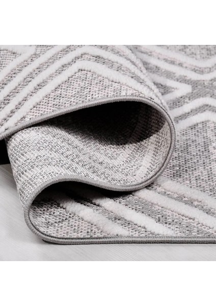 Muhana Geometrik Gri Polyester Pamuk Tabanlı Makine Halısı fırsatları