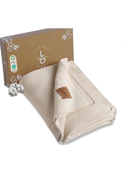 Dedi ALINA%100 Organik Pamuklu Bebek Battaniyesi Kızlar/erkek Çocuklar Için 80X100 cm - Kundak ve Bebek Battaniyesi, Yumuşak Hafif Örgü Battaniye (Naturel)