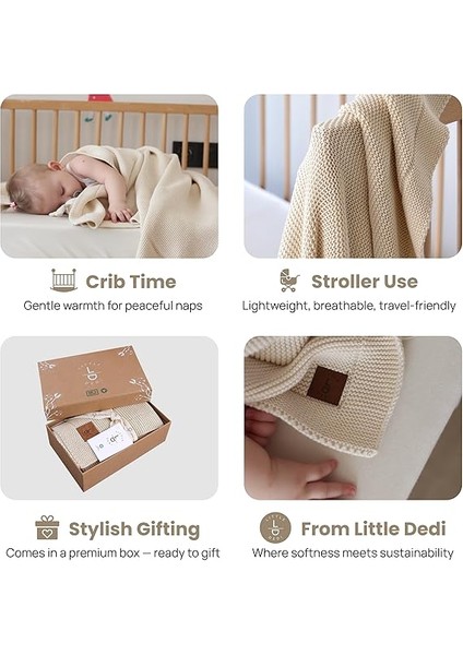 Dedi ALINA%100 Organik Pamuklu Bebek Battaniyesi Kızlar/erkek Çocuklar Için 80X100 cm - Kundak ve Bebek Battaniyesi, Yumuşak Hafif Örgü Battaniye (Naturel) modelleri