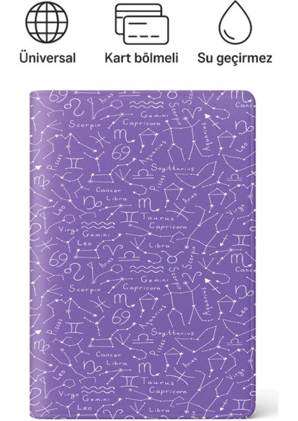 Pasaport Kılıfı Pasaportluk Desenli Pasaport Kabı Su Geçirmez Zodiac