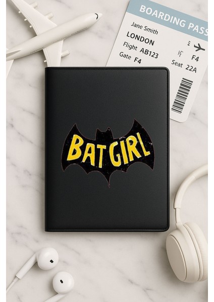 Tüm Ülke Pasaportları Için Siyah Vinleks Deri Pasaport Kılıfı Kabı Batgirl