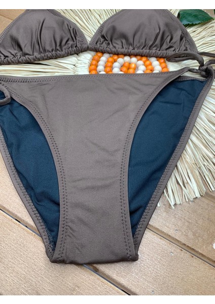 Kadın Likralı Esnek Yandan ve Boyundan Bağlamalı Şık Ipli Üçgen Bikini Takım fırsatları