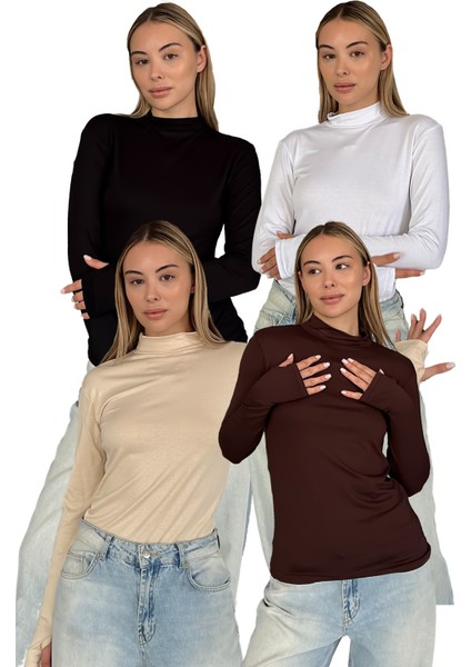 Kadın 4'lü Set Parmak Detaylı Body