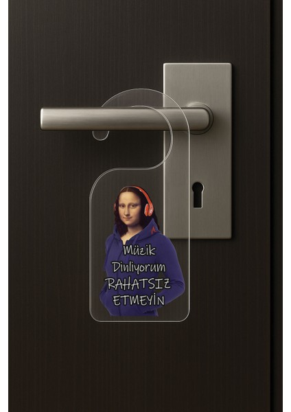 Baskılı Otel Oda Ev Daire Yatak Çocuk Odası Için Desenli Kapı Kolu Askısı Müzik Dinliyorum