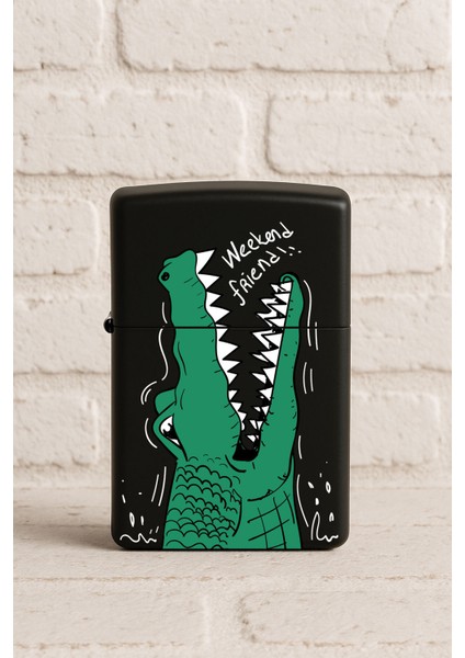 Uv Baskılı Desenli Metal Benzinli Siyah Çakmak Cep Çakmağı - Weekend