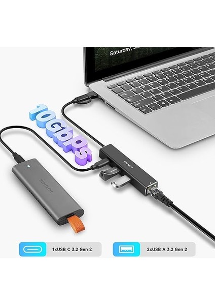 USB 3.2 Hub Lan Adaptörü 1000MBPS, USB 3.1 Hub Gen2, 3* 10GBPS Bağlantı Noktası (2* Tip-A ve 1* Tip-C) ve RJ45 Gigabit Ethernet Ağ Adaptörü, Alüminyum Ethernet Hub ve USB 3.0/2.0 Uyumlu, RSH-ST310 modelleri