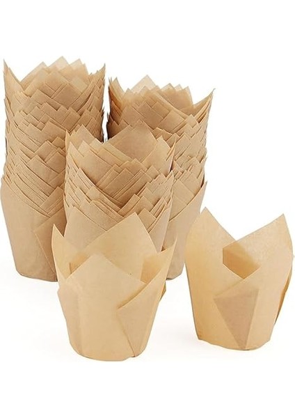 100LÜ Muffin Kalıbı - Cupcake Kalıpları, Su Geçirmez ve Yağ Geçirmez Pişirme Kağıtları, Ev Veya Parti Için Alüminyum Folyo Pişirme Kek Kapları - Ince Tulip Kraft fiyatları