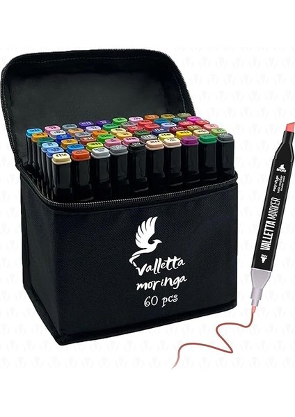 Moringa 60'lı Çift Taraflı Art Marker Keçeli Kalem Seti Çantalı