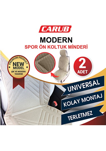 3 Adet Carub Oto Koltuk Modern Spor Minder 2'li Bej
