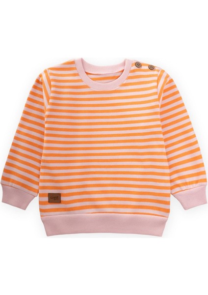 Çizgili Triko Sweatshirt 0-4 Yaş Pudra Şeftali