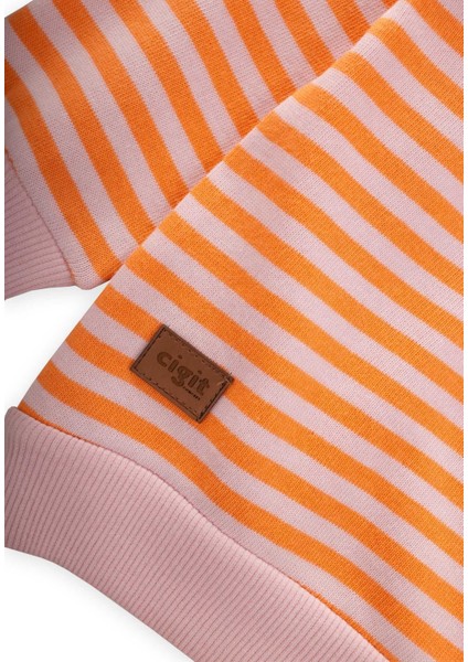 Çizgili Triko Sweatshirt 0-4 Yaş Pudra Şeftali modelleri