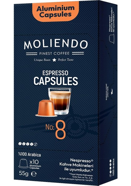 Moliendo Finest Coffee Kapsül No:8 Nespresso Uyumlu Alüminyum Kapsül 10 Adet fiyatları