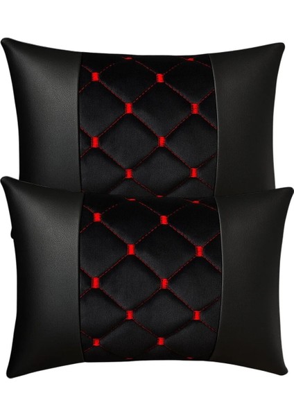 Premium Kalite Deri Oto Boyun Yastığı 2 Adet – Sportif Kırmızı Dikiş Detaylı modelleri