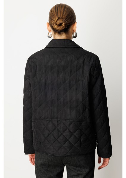 Kadın Dokulu Çıtçıtlı Mont 6501 Siyah fırsatları