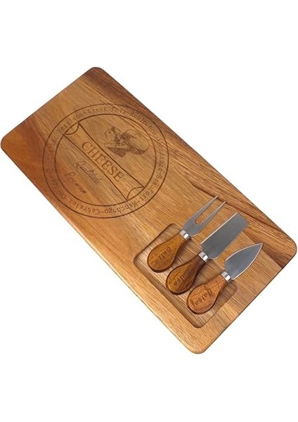 4 Parça Akasya Ağacı Peynir Sunum Tabağı Seti - Doğal Ahşap Peynir Sunum Tepsisi - Şık Servis Tahtası ve Çatal Bıçak Takımı - Misafir Ağırlama ve Mutfak Için fırsatları