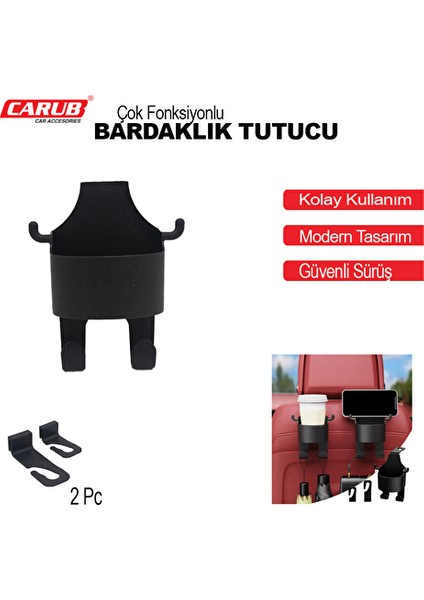 4 Adet Carub Koltuk Arkası Tutucu Organizer Siyah