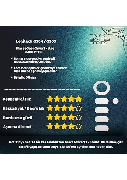Onyx Mouse Skate (Logitech G305 / G304 ile Uyumlu Skatez) modelleri