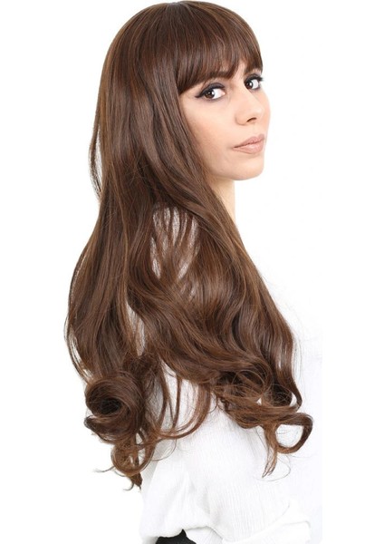 Kahküllü Uzun Dalgalı Fiber Sentetik Peruk - Kahve Karamel modelleri