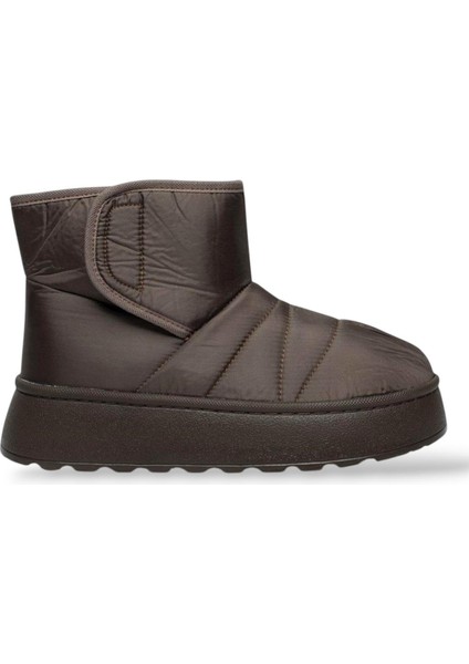 İçi Kürklü Paraşüt Kumaş Cırtlı Kalın Taban Kadın Bot KAHVERENGİ