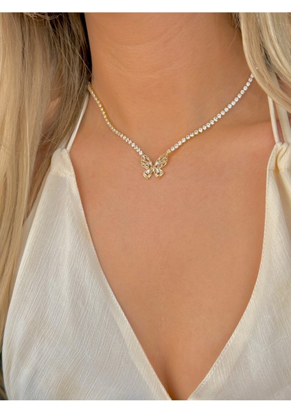 Çelik Dönmeyen Su Yolu Kolye Zirkon Taşlı Kolye